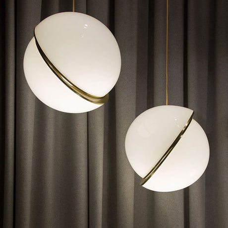 Frosted White Glass Hanging Lamp - Brass Postmodern Single-Bulb Pendant (8/10/12) / 8 A