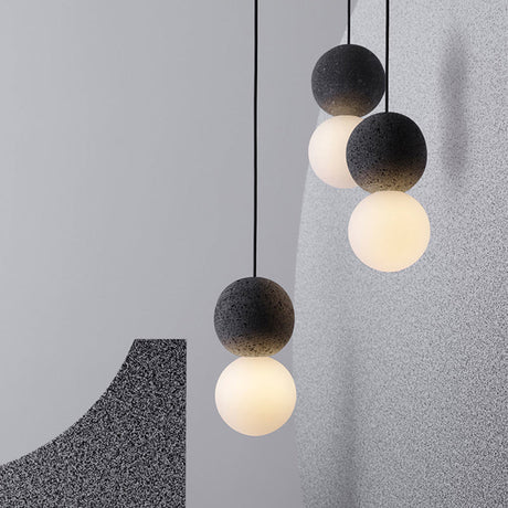 Black Opal Glass Shade Twin Ball Ceiling Hang Light Postmodern Pendant Lamp