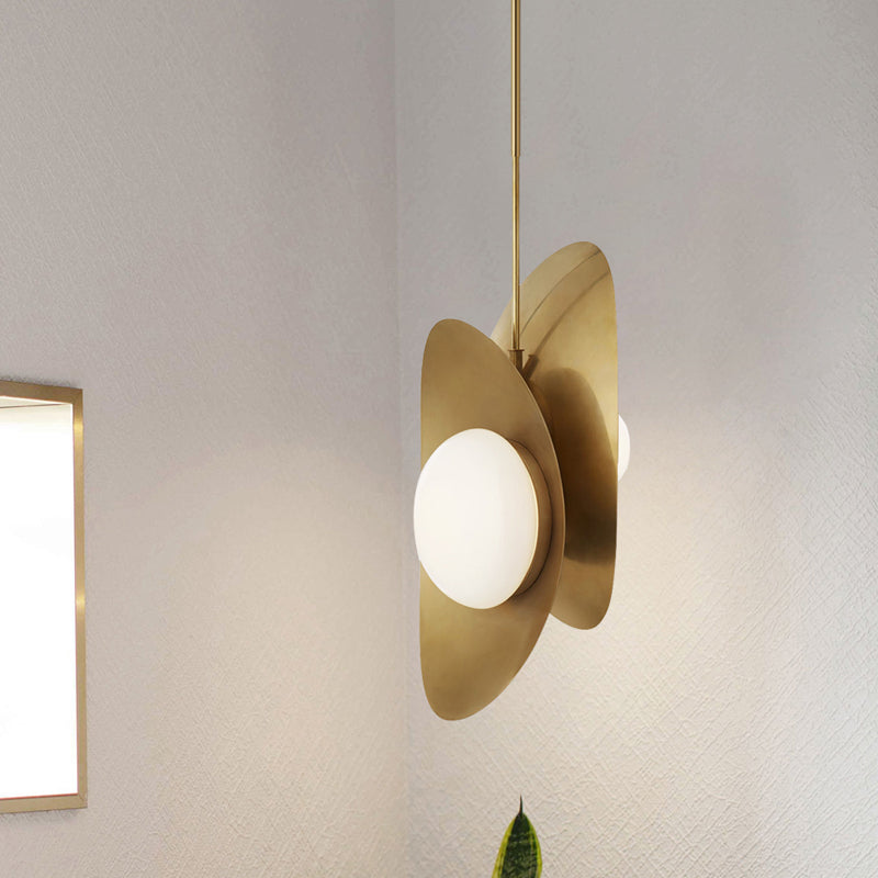 Postmodern Designer Pebble Pendant Light Kit With Opal Frosted Glass And 2 Lights - Black-Gold/Gold