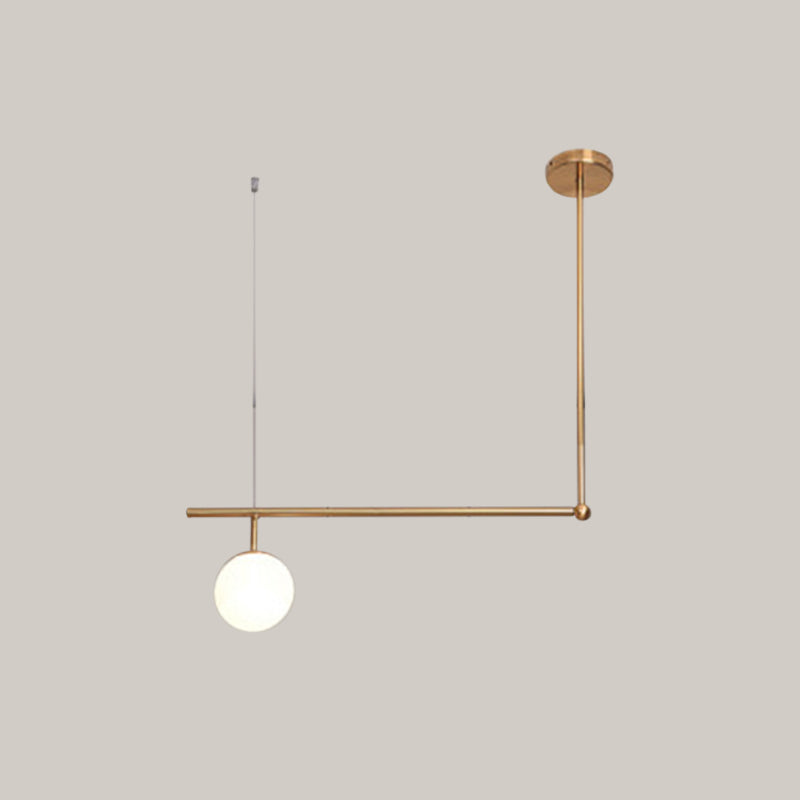 Gold Minimalist Pendant Lamp With Angled Bar And Opal Glass Shade