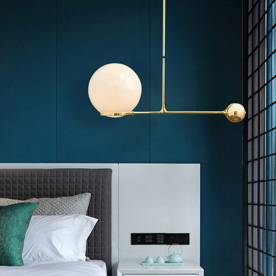 Globe Hotel Ceiling Suspension Lamp - Frosted White Glass Postmodern Drop Pendant In Black/Gold