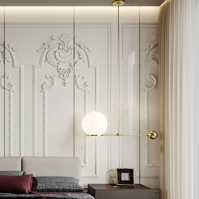 Globe Hotel Ceiling Suspension Lamp - Frosted White Glass Postmodern Drop Pendant In Black/Gold