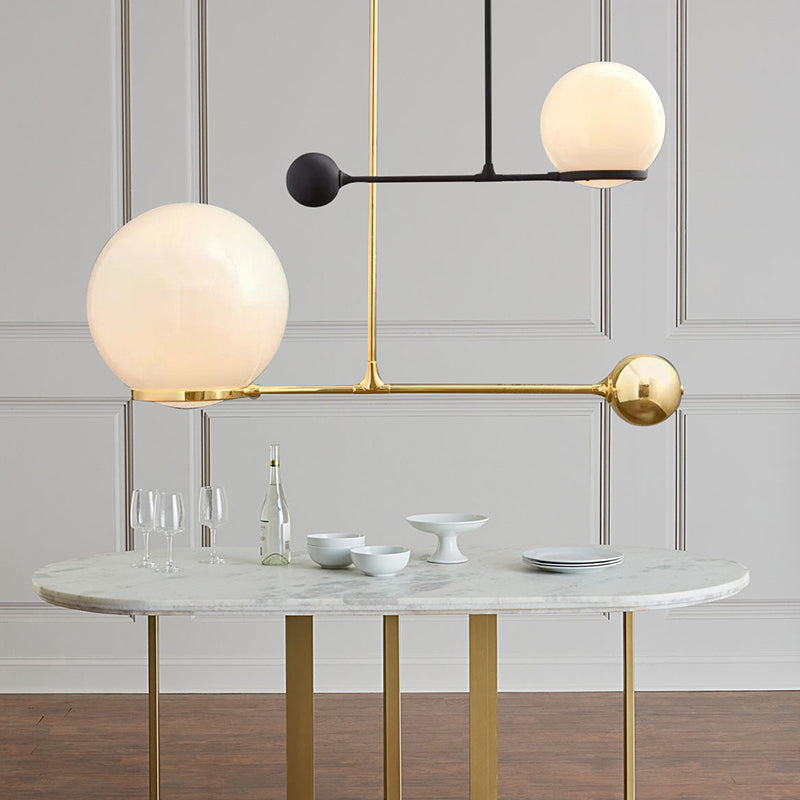 Globe Hotel Ceiling Suspension Lamp - Frosted White Glass Postmodern Drop Pendant In Black/Gold