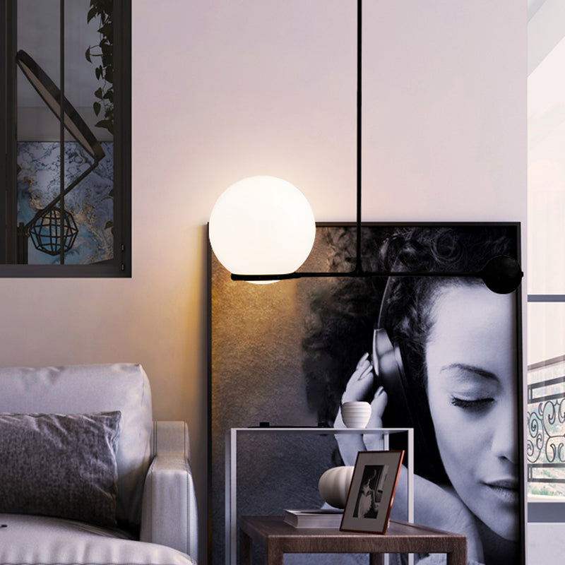 Globe Hotel Ceiling Suspension Lamp - Frosted White Glass Postmodern Drop Pendant In Black/Gold
