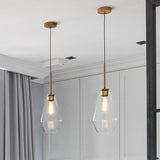 Postmodern Clear Glass Pendant Light In Gold For Restaurants - 1-Light Gyro/Gem/Diamond Design