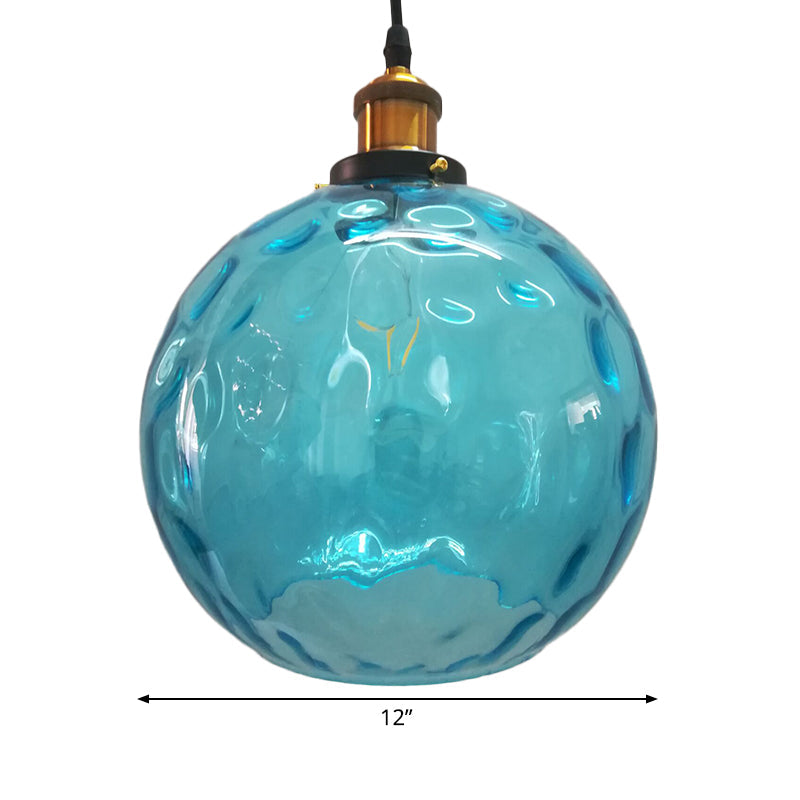 Modern Blue Rippled Glass Ball Hanging Light With Brass Ceiling Suspension - 1 (8’/10’/12’ Sizes)