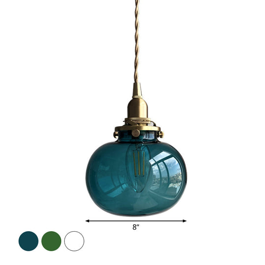 Modern Brass Elliptical Pendant Lamp With Blue/Clear/Green Glass - Ideal For Dining Room Ceiling