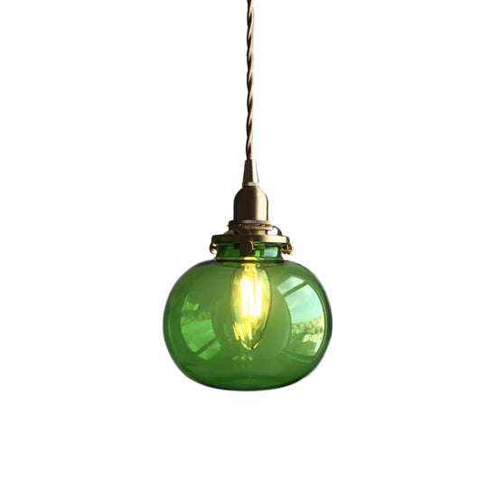 Modern Brass Pendant Light With Elliptical Blue/Clear/Green Glass Shade For Dining Room Ceiling