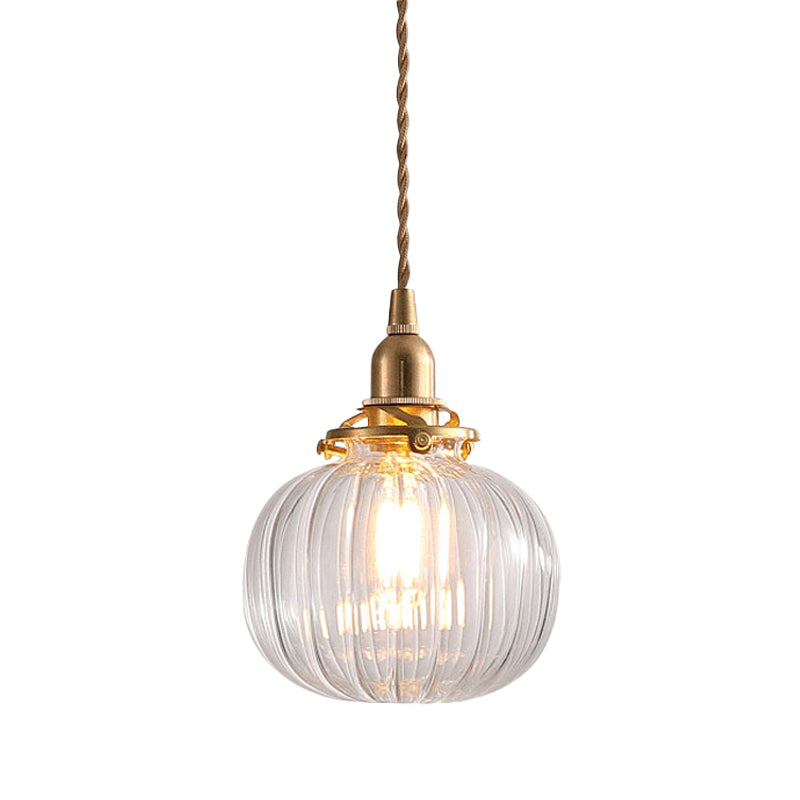 Modern Brass Pendant Light With Elliptical Blue/Clear/Green Glass Shade For Dining Room Ceiling