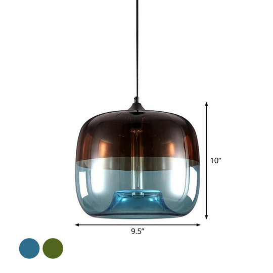 Modern Glass Drum Pendant Ceiling Light Blue/Green-Brown Design Ideal For Dining Rooms Includes 1