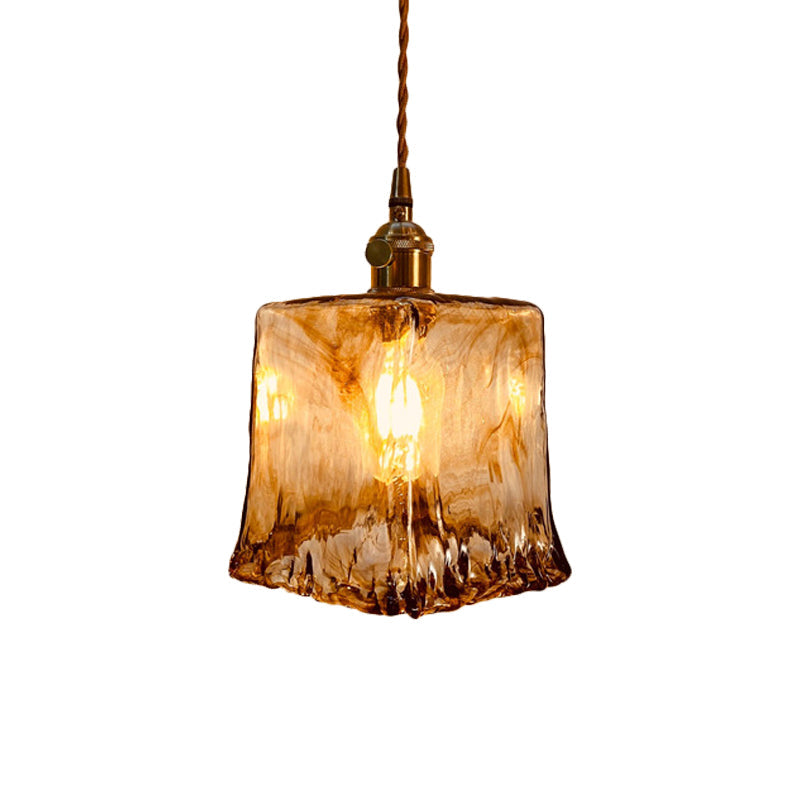 Modernist Alabaster Glass Pendant Light With Brass Finish For Dining Room Trapezoid/Cone/Cuboid