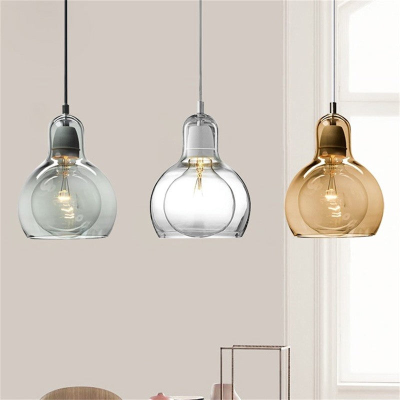 Postmodern Chrome Kitchen Pendant Lamp With Clear/Smoke Grey/Amber Glass Shade 7 W Smoke Gray /