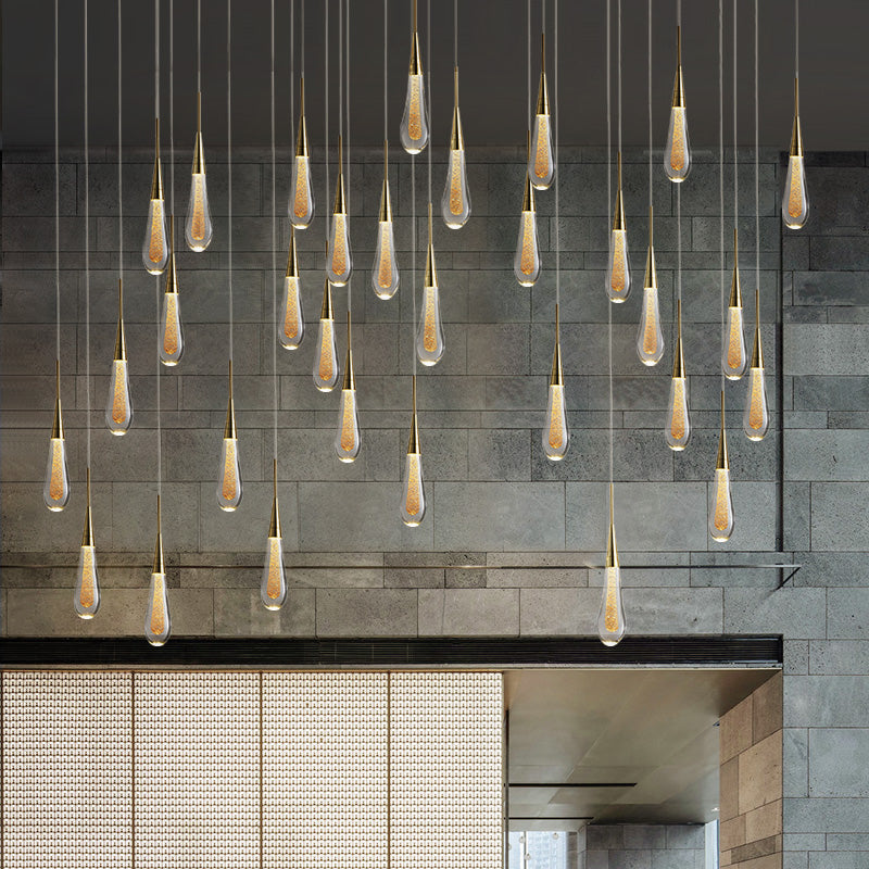 Modern Drop Shaped Pendant Clear Crystal Dining Ceiling Hang Lamp - Stylish Gold Design