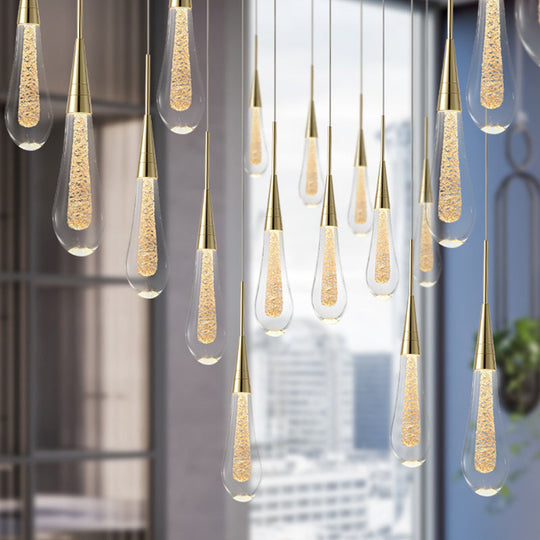 Modern Gold Drop Pendant With Clear Crystal – Stylish 1-Light Ceiling Lamp For Dining Room