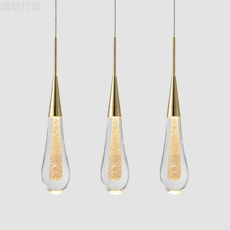 Modern Drop Shaped Pendant Clear Crystal Dining Ceiling Hang Lamp - Stylish Gold Design
