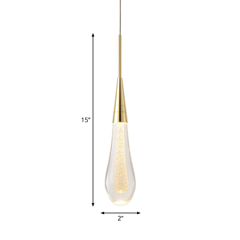 Modern Gold Drop Pendant With Clear Crystal – Stylish 1-Light Ceiling Lamp For Dining Room