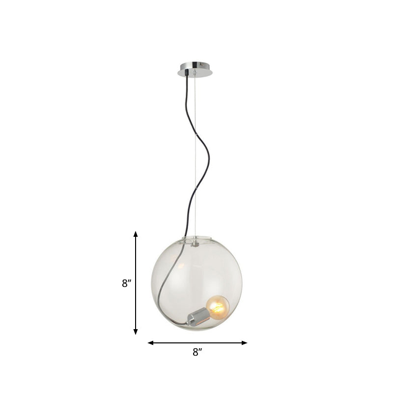 Sleek 8’/10’/12’ Clear Glass Sphere Dining Room Hanging Light - Single Bulb Ceiling Pendant
