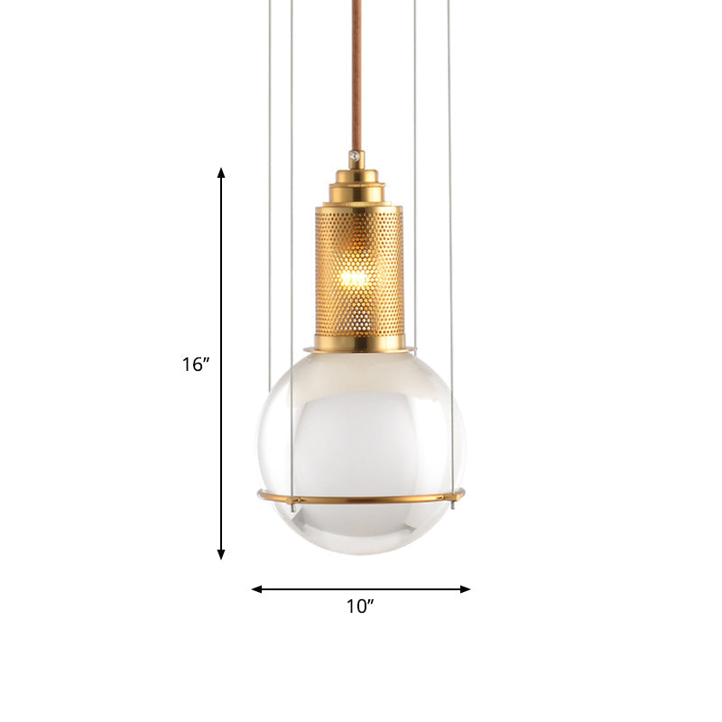 Postmodern Gold Ball Pendant Ceiling Light With Clear Glass And Mesh Top
