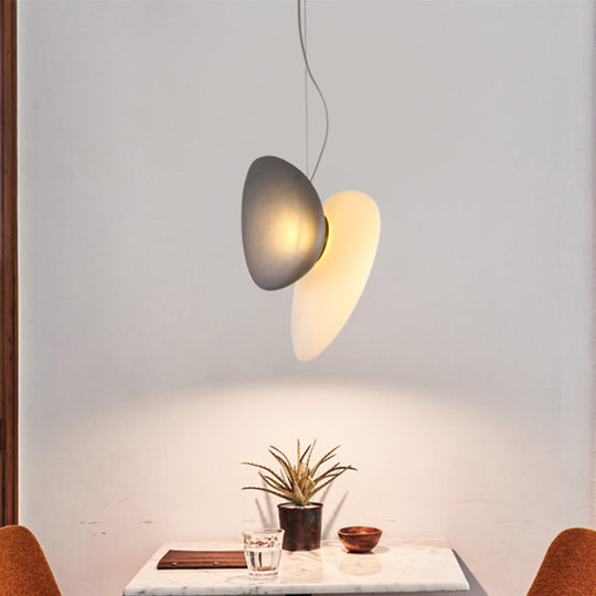 Modern Brass Pendant Light With Glass Shade - Set Of 2 Bulbs Pebble Accent In Light-Blue/Cream