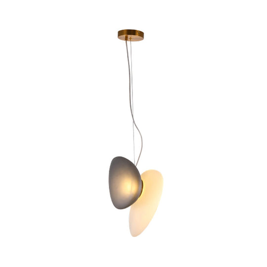 Modern Brass Pendant Light With Glass Shade - Set Of 2 Bulbs Pebble Accent In Light-Blue/Cream