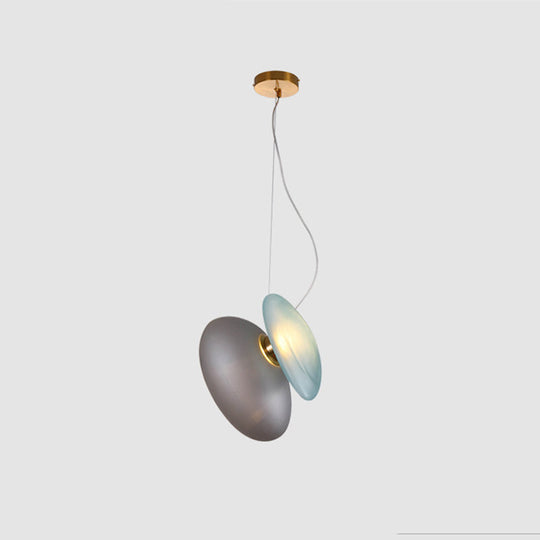 Modern Brass Pendant Light With Glass Shade - Set Of 2 Bulbs Pebble Accent In Light-Blue/Cream