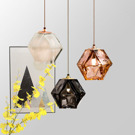 Modern Geometric Pendant Light: White/Smoke Grey/Rose Gold Glass | Stylish Dining Room Ceiling Hang