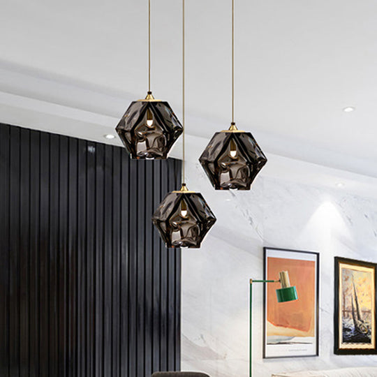 Modern Geometric Pendant Light: White/Smoke Grey/Rose Gold Glass | Stylish Dining Room Ceiling Hang