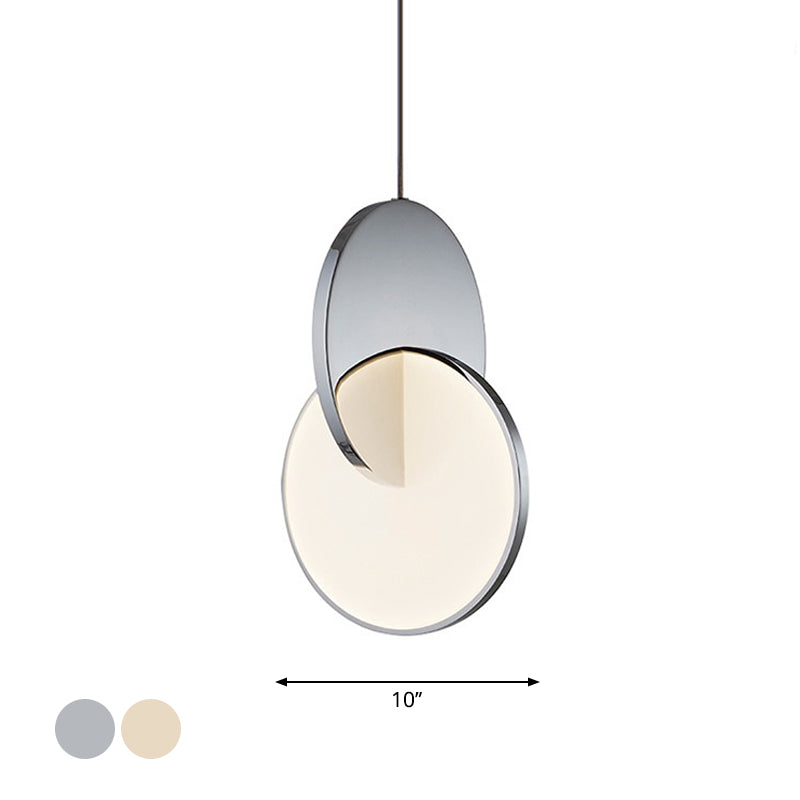 Modern Led Pendulum Light With Chrome/Gold Interlocked Discs & Acrylic Shade 7’/10’ Width