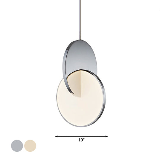 Modern Led Pendulum Light With Chrome/Gold Interlocked Discs & Acrylic Shade 7’/10’ Width