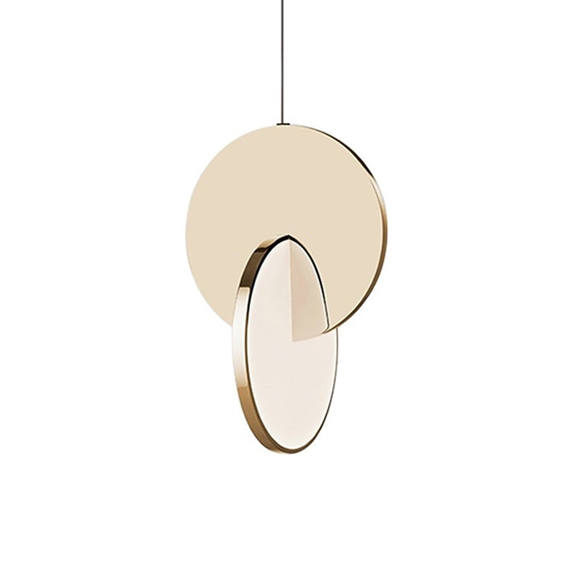 Modern Led Pendulum Light With Chrome/Gold Interlocked Discs & Acrylic Shade 7’/10’ Width
