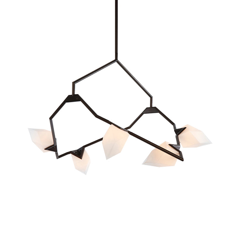 Modern Milk Glass Tree Branch Ceiling Suspension Lamp Black/Gold Hanging Light Fixture - 5/8 Bulbs