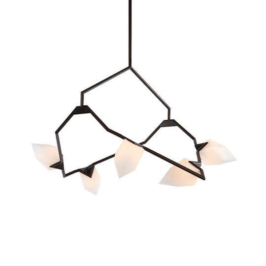 Modern Milk Glass Tree Branch Ceiling Suspension Lamp Black/Gold Hanging Light Fixture - 5/8 Bulbs