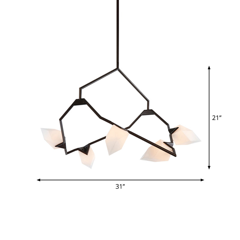 Modern Milk Glass Tree Branch Ceiling Suspension Lamp Black/Gold Hanging Light Fixture - 5/8 Bulbs