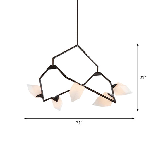 Modern Milk Glass Tree Branch Ceiling Suspension Lamp Black/Gold Hanging Light Fixture - 5/8 Bulbs