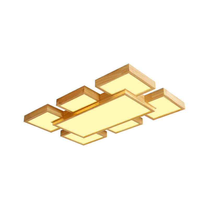 Modern Led Wooden Ceiling Mounted Lamp - Beige Square/Rectangle Flush Light 22/31.5/42 Wide