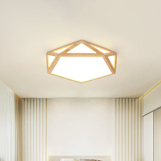 Modern Pentagon Flush Mount Acrylic Led Ceiling Lamp In Wood - 15’/19’/27’ Diameter Warm/White Light