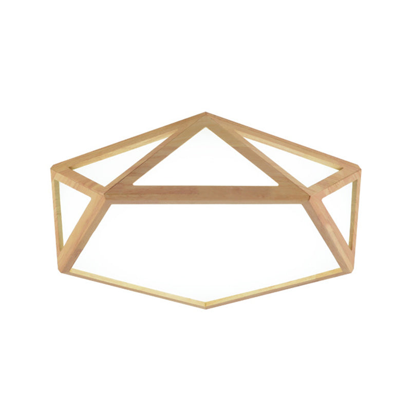 Modern Pentagon Flush Mount Acrylic Led Ceiling Lamp In Wood - 15’/19’/27’ Diameter Warm/White Light