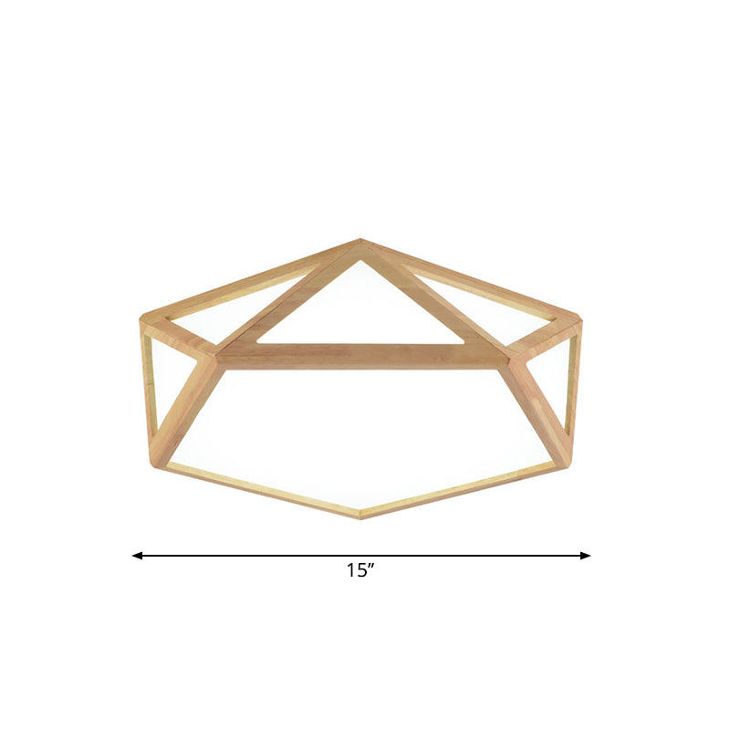 Modern Pentagon Flush Mount Acrylic Led Ceiling Lamp In Wood - 15’/19’/27’ Diameter Warm/White Light