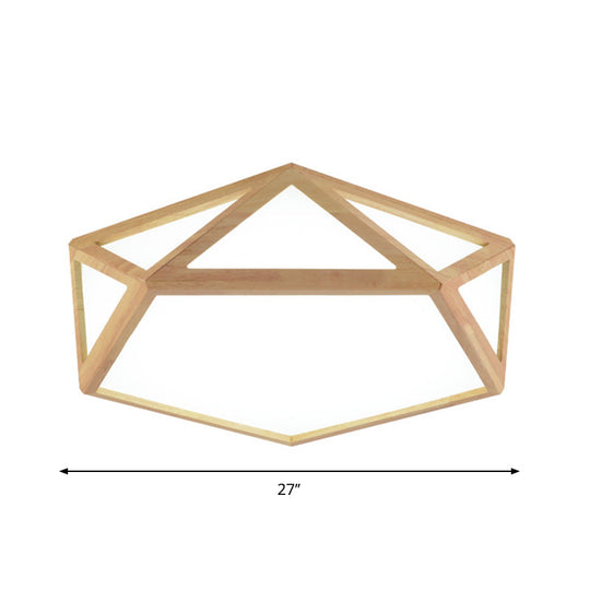 Modern Pentagon Flush Mount Acrylic Led Ceiling Lamp In Wood - 15/19/27 Diameter Warm/White Light