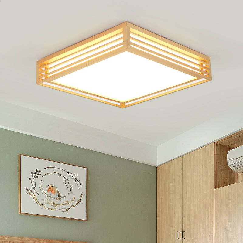 Square Acrylic Flush Ceiling Light - Asian Beige Led Fixture In Warm/White With Wood Frame