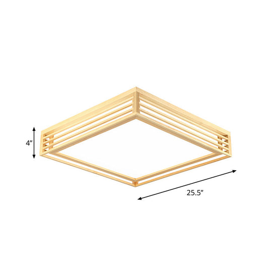Square Acrylic Flush Ceiling Light - Asian Beige Led Fixture In Warm/White With Wood Frame