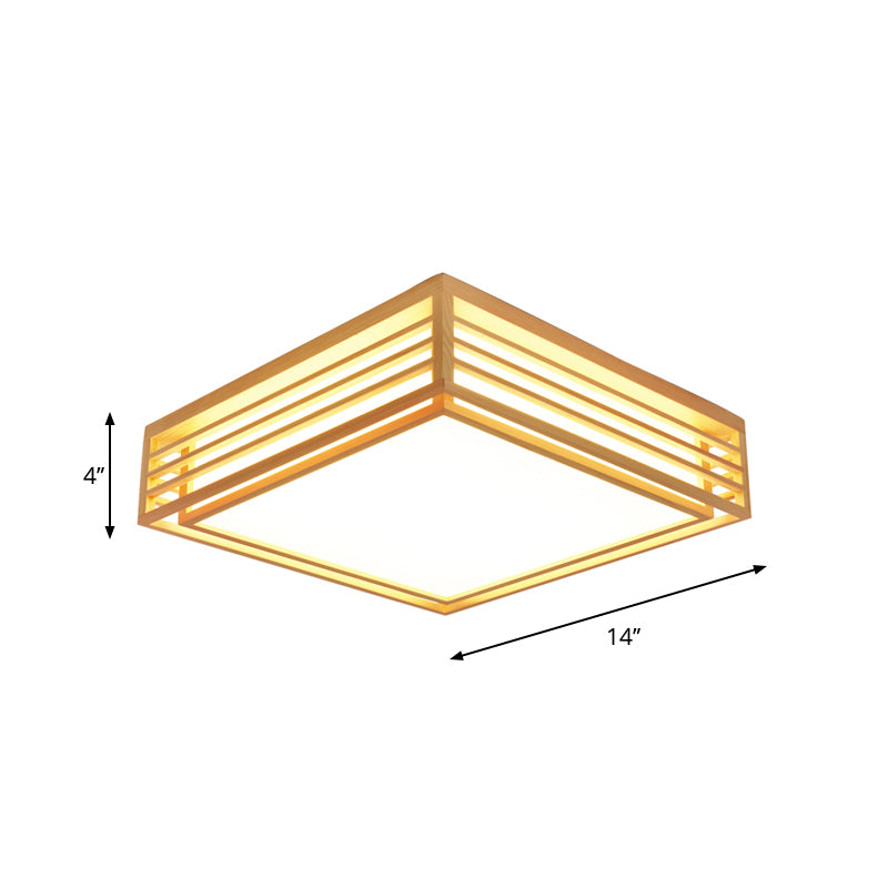 Square Acrylic Flush Ceiling Light - Asian Beige Led Fixture In Warm/White With Wood Frame