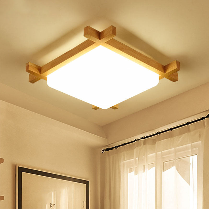 Nordic Led Acrylic Ceiling Lamp: Wood Chessboard Flush Mount Light Fixture (15/16.5/20.5) In
