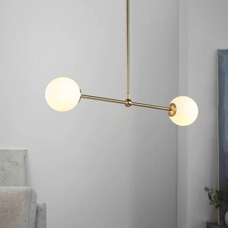 Modern Gold Pendant Light With Orb White Glass Shade - Minimalist Bar Design 2 Lights’ Or ’Gold