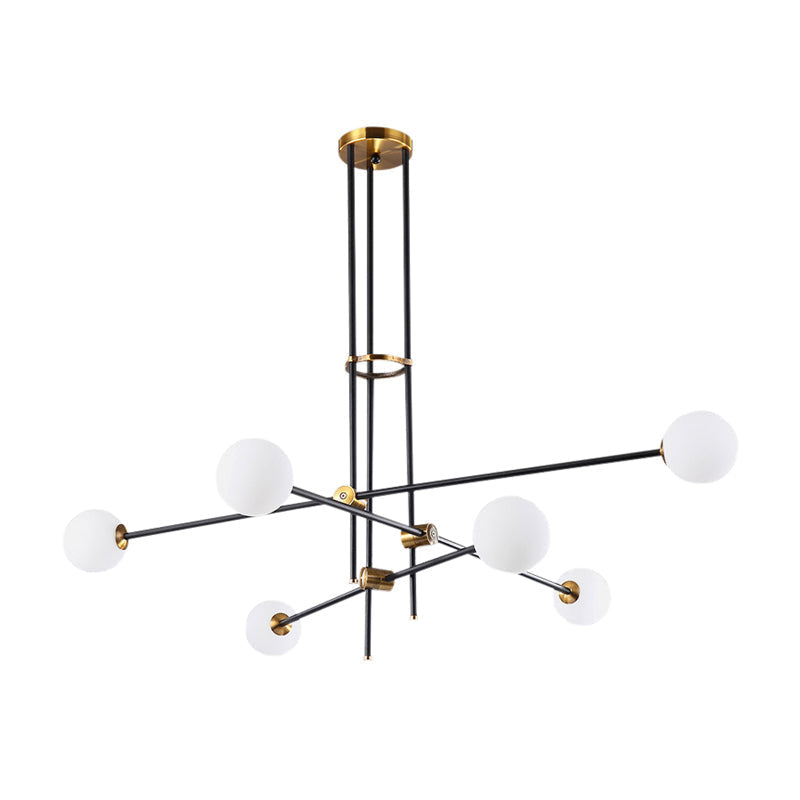 Black Modern 3-Arm Chandelier With Glass Shades - 6 Bulb Ceiling Pendant