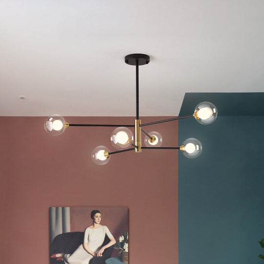 Postmodern Black & Gold Chandelier - 6/8 Lights Branch Design Clear Glass Shades