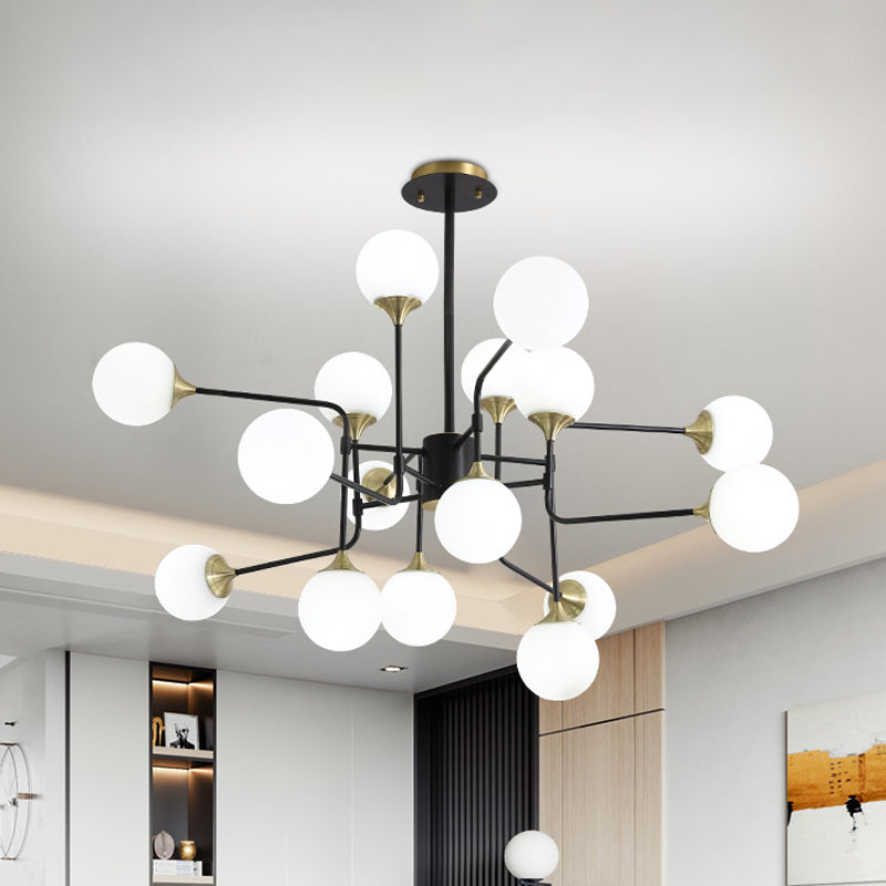 Modern Black And Gold Branch Hanging Lamp With Milky Ball Glass Chandelier Light Fixture -