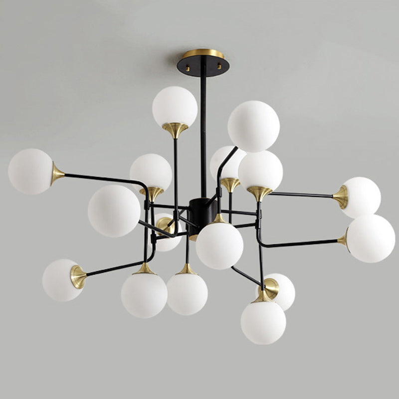 Modern Black And Gold Branch Hanging Lamp With Milky Ball Glass Chandelier Light Fixture -