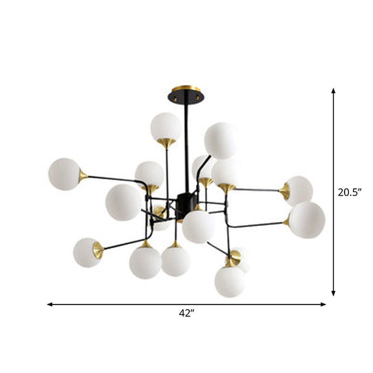 Modern Black And Gold Branch Hanging Lamp With Milky Ball Glass Chandelier Light Fixture -