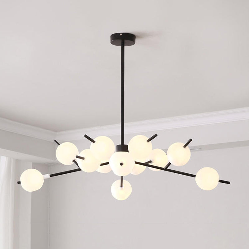 Modern Metal Chandelier - 9/12 Bulbs Bedroom Suspension Light In Black/Gold With Acrylic Shade